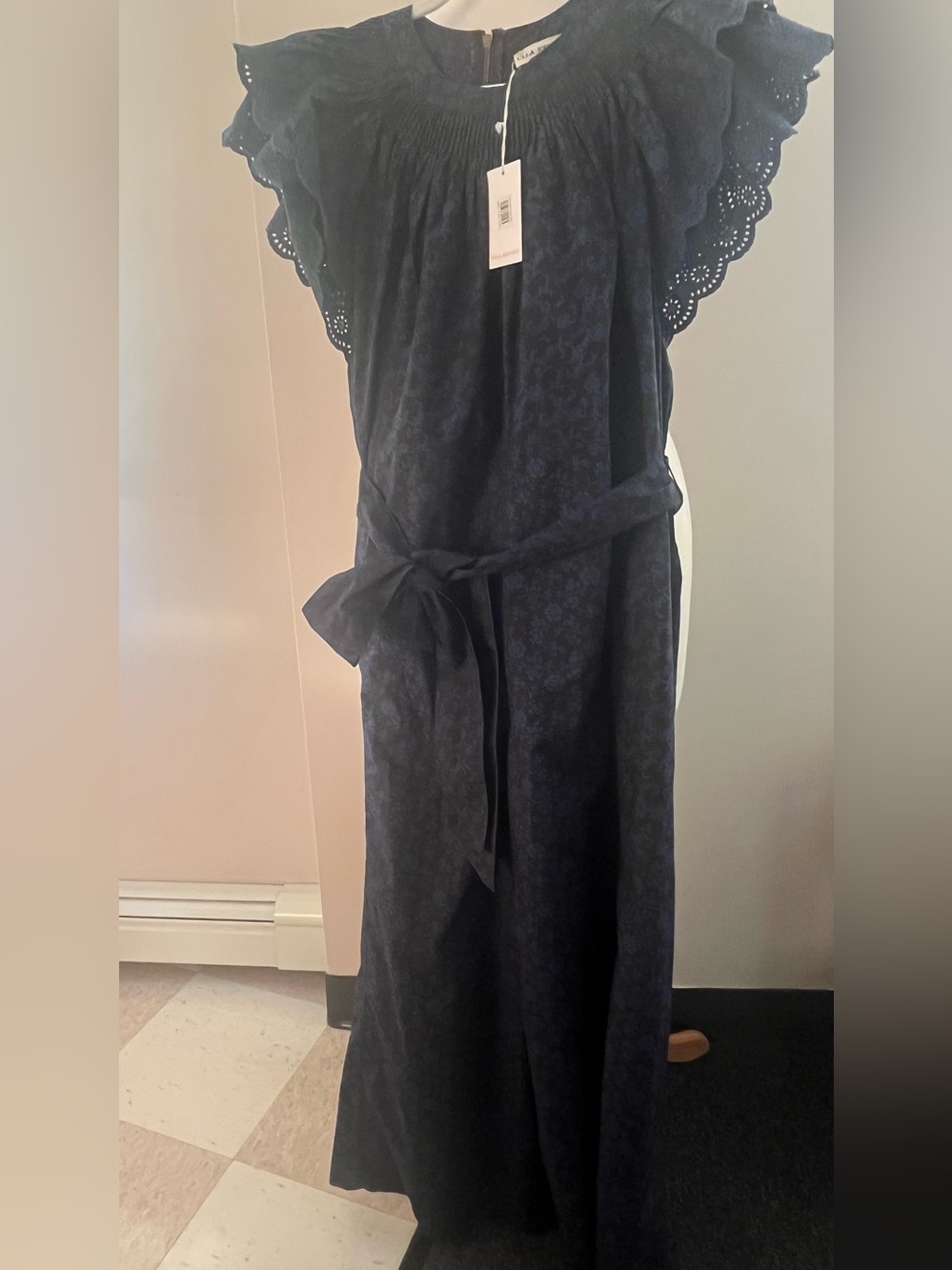 NWT Ulla Johnson Landon Wide Leg Eyelet Jumpsuit Size 4 Midnight Floral